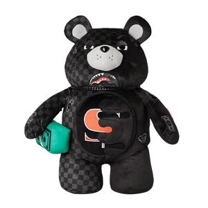 Sprayground Unfinished Money Teddy Bear Backpack🔥New Black Travel School Bag